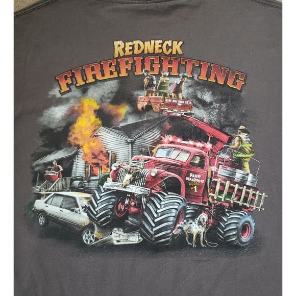 delta Other - Vintage Y2K Redneck Sports Firefighting Mens Size 2XL Gray Double Side T-Shirt